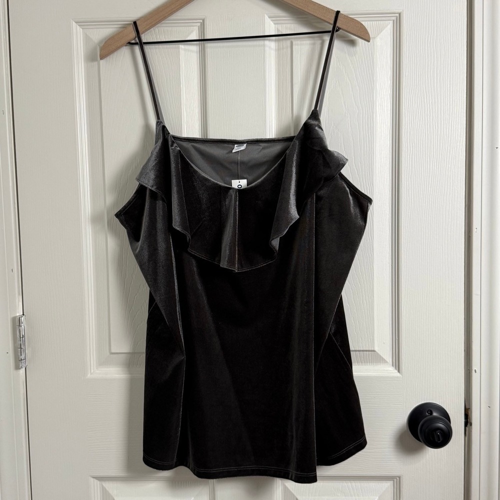Old Navy Tank Top Women XXL Gray Velvet Ruffle Cami Top Charcoal Plus Whimsigoth